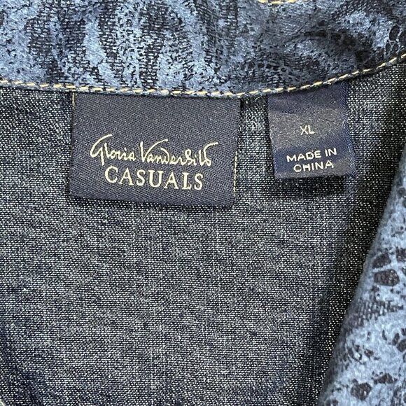 GLORIA VANDERBILT CASUALS Lace Motif Jean Jacket Women's XL Blue Button Up - Picture 6 of 14
